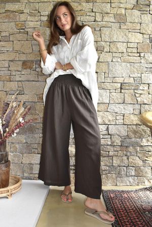 Frame Cotton Shirring Waist Wide Leg Pant Chocolate